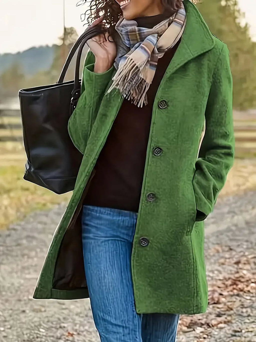 dames winterjas met knoopsluiting in groen