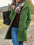 dames winterjas met knoopsluiting in groen