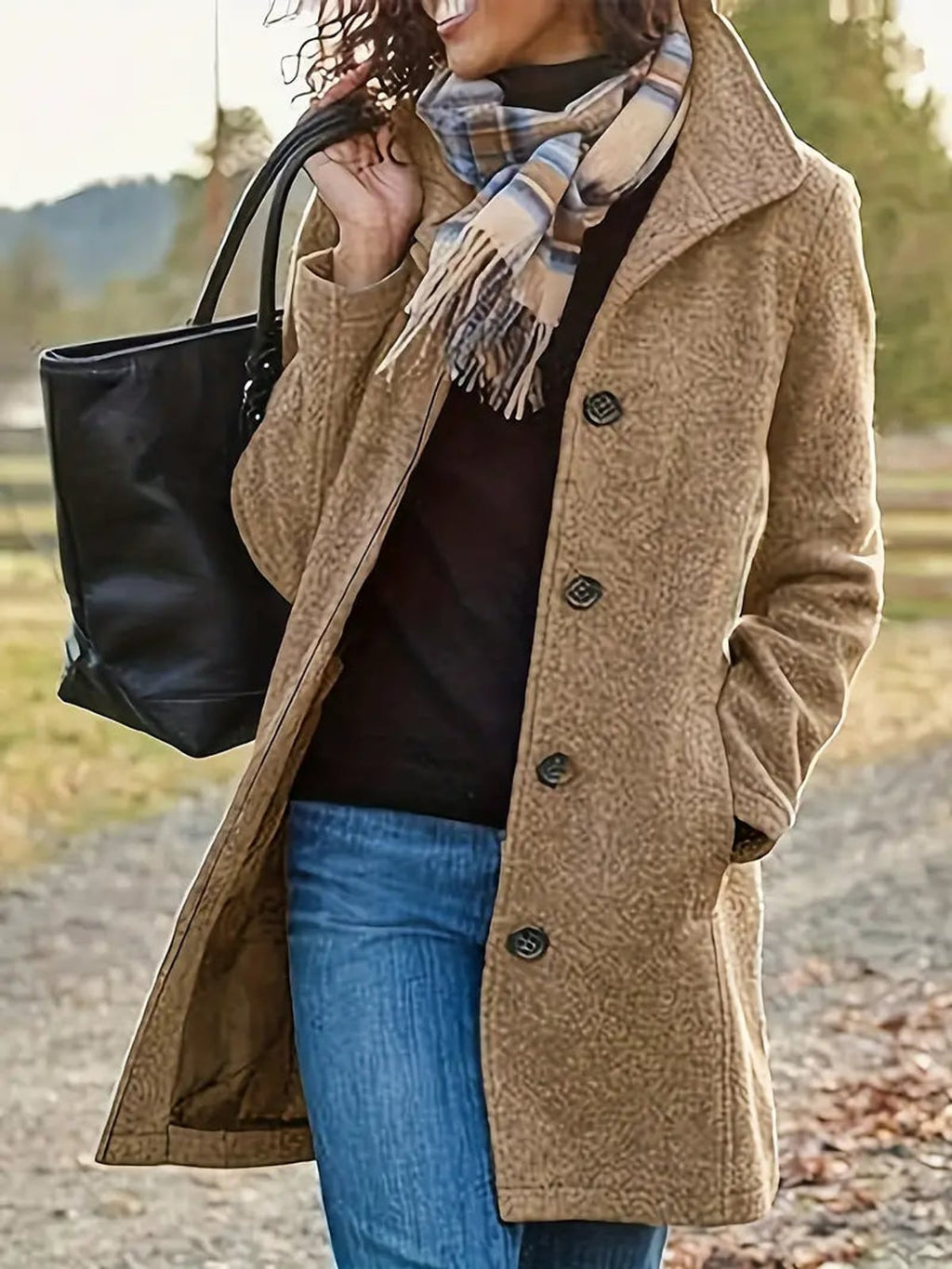 dames winterjas met knoopsluiting in beige