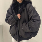 dames winterjas oversized met sherpa voering in zwart