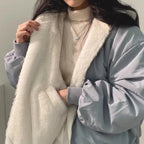 dames winterjas oversized met sherpa voering in blauw