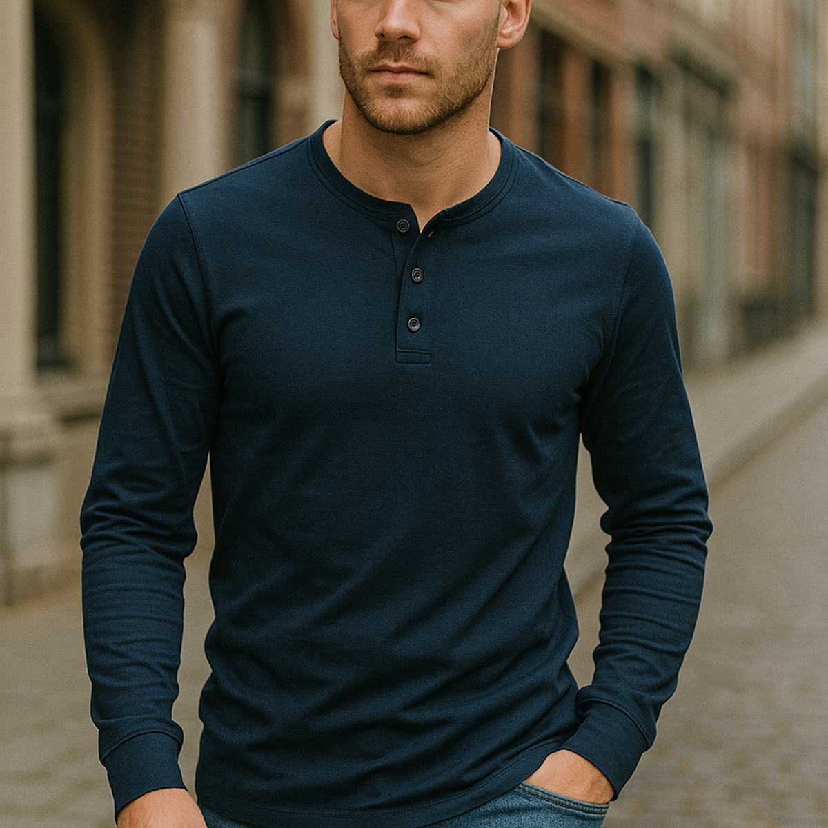 henley shirt heren klassiek in marineblauw voor heren