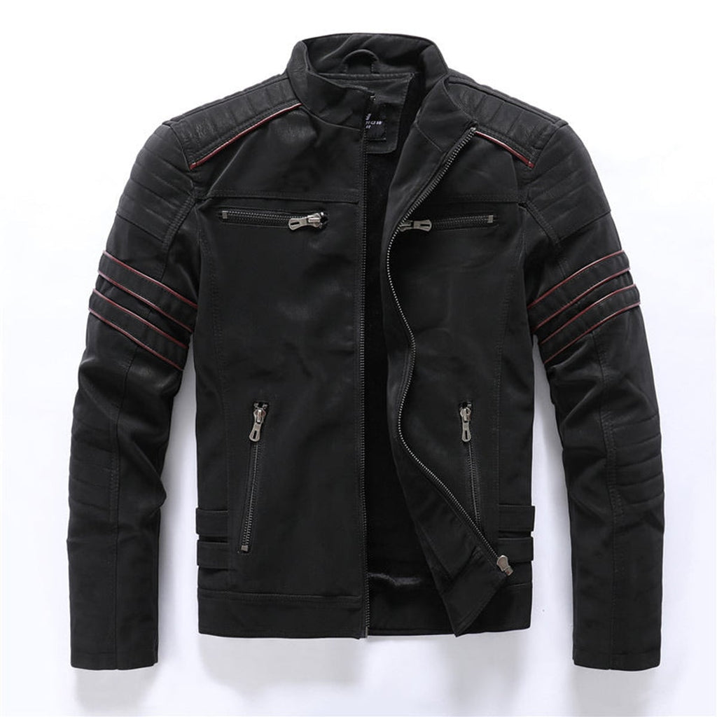 heren biker jack met staande kraag in zwart