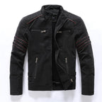 heren biker jack met staande kraag in zwart