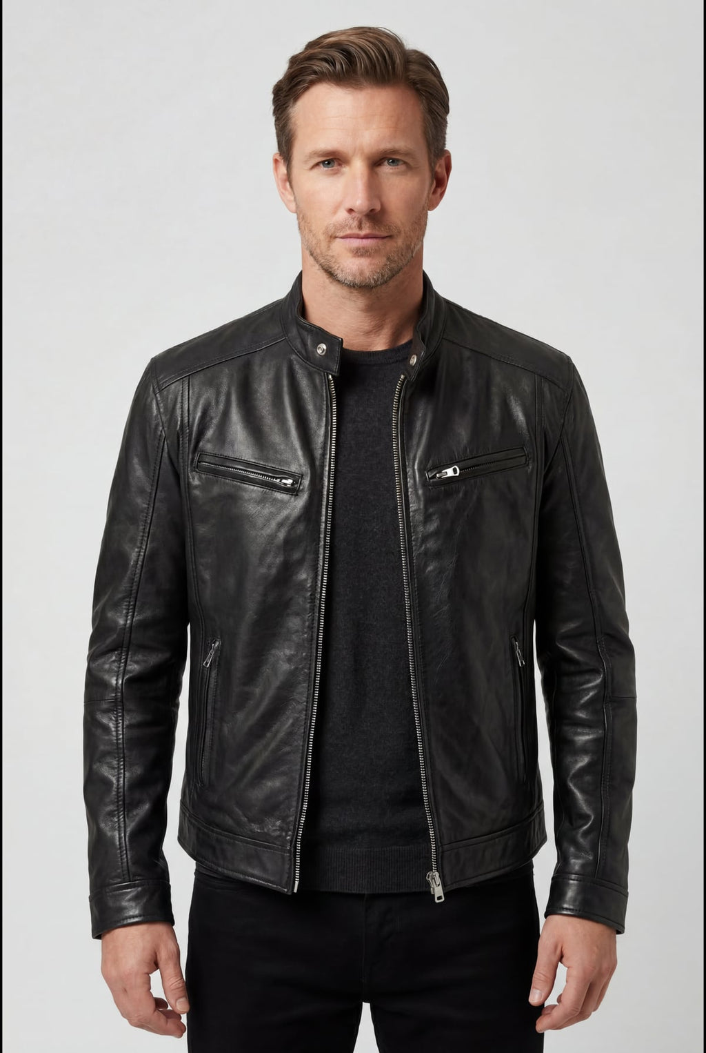 heren biker jacket met rits in zwart