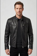 heren biker jacket met rits in zwart
