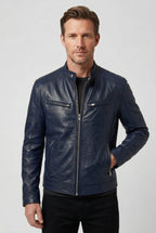 heren biker jacket met rits in marine