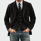 heren blazer set met vest in zwart
