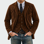 heren blazer set met vest in bruin