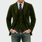 heren blazer set met vest in groen