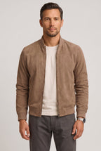 heren bomberjack met rits in beige