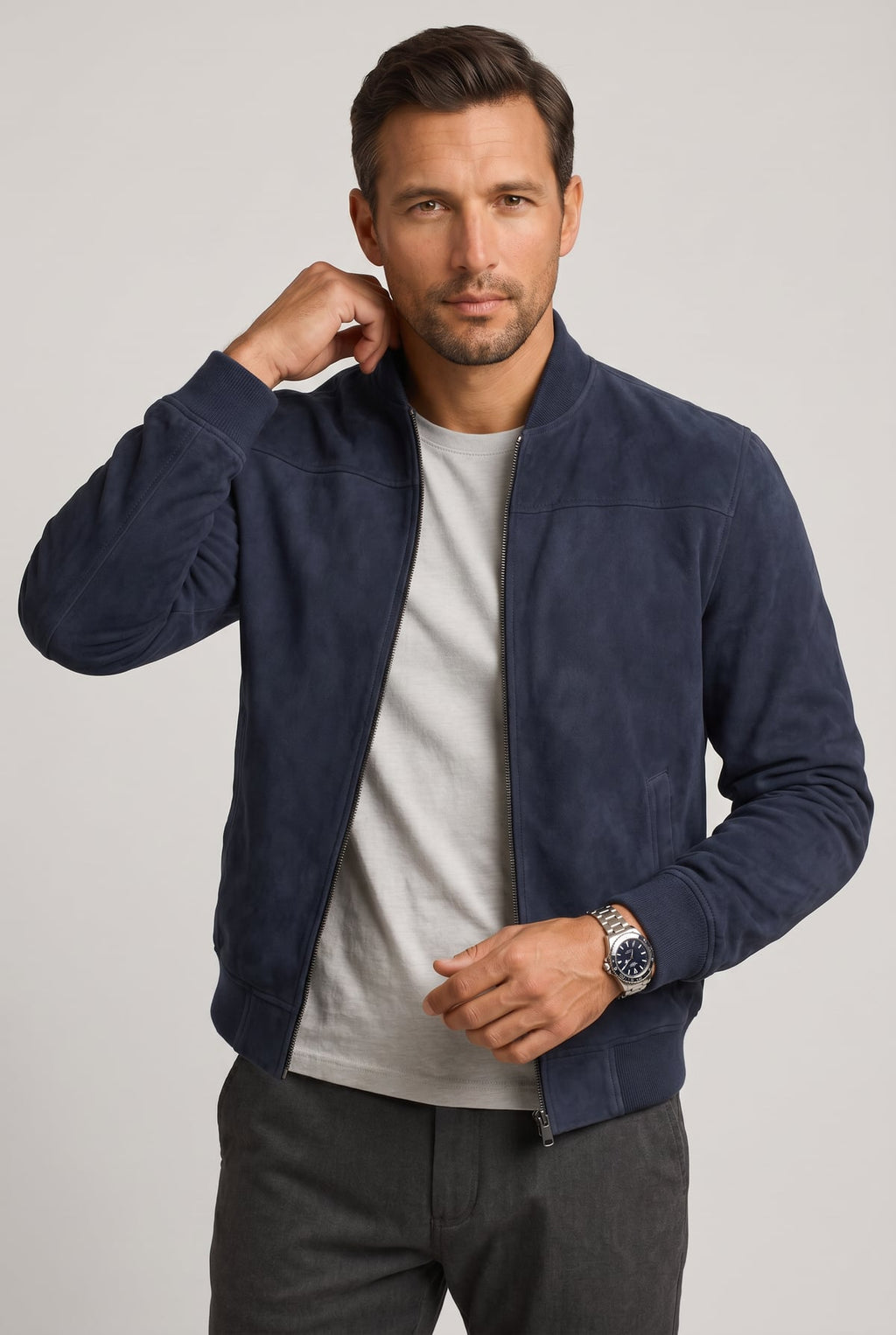 heren bomberjack met rits in marineblauw