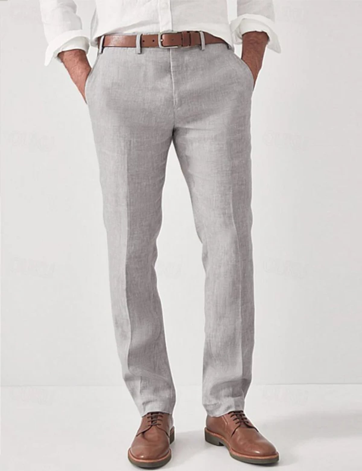 heren broek regular fit met rits en knoop in lichtgrijs