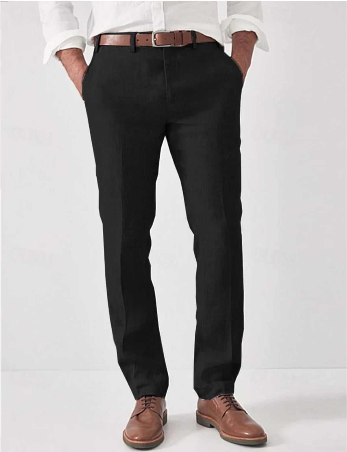 heren broek regular fit met rits en knoop in zwart