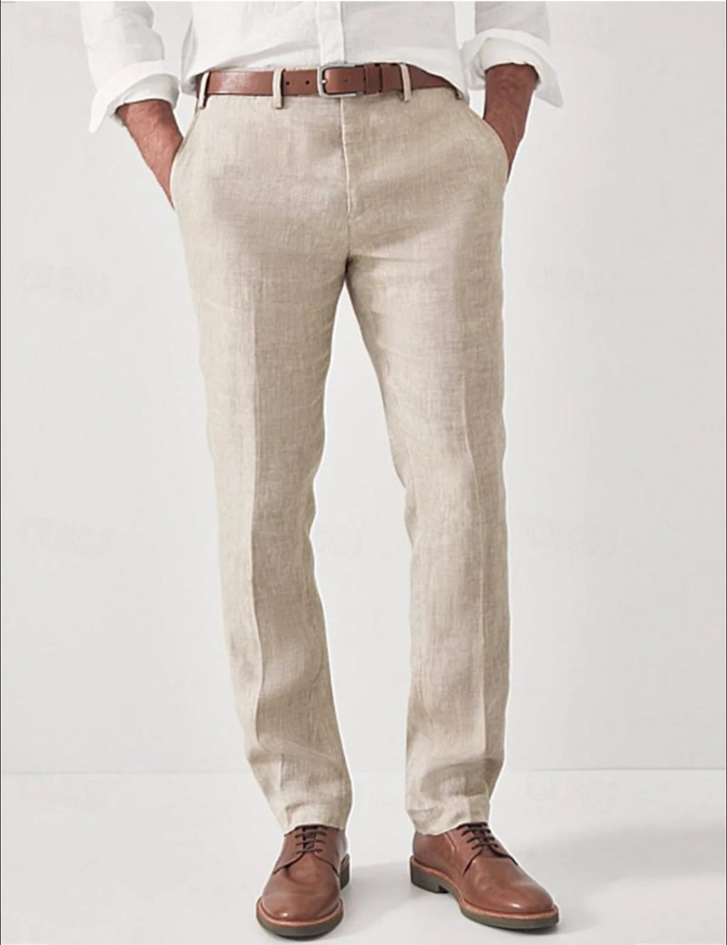 heren broek regular fit met rits en knoop in beige