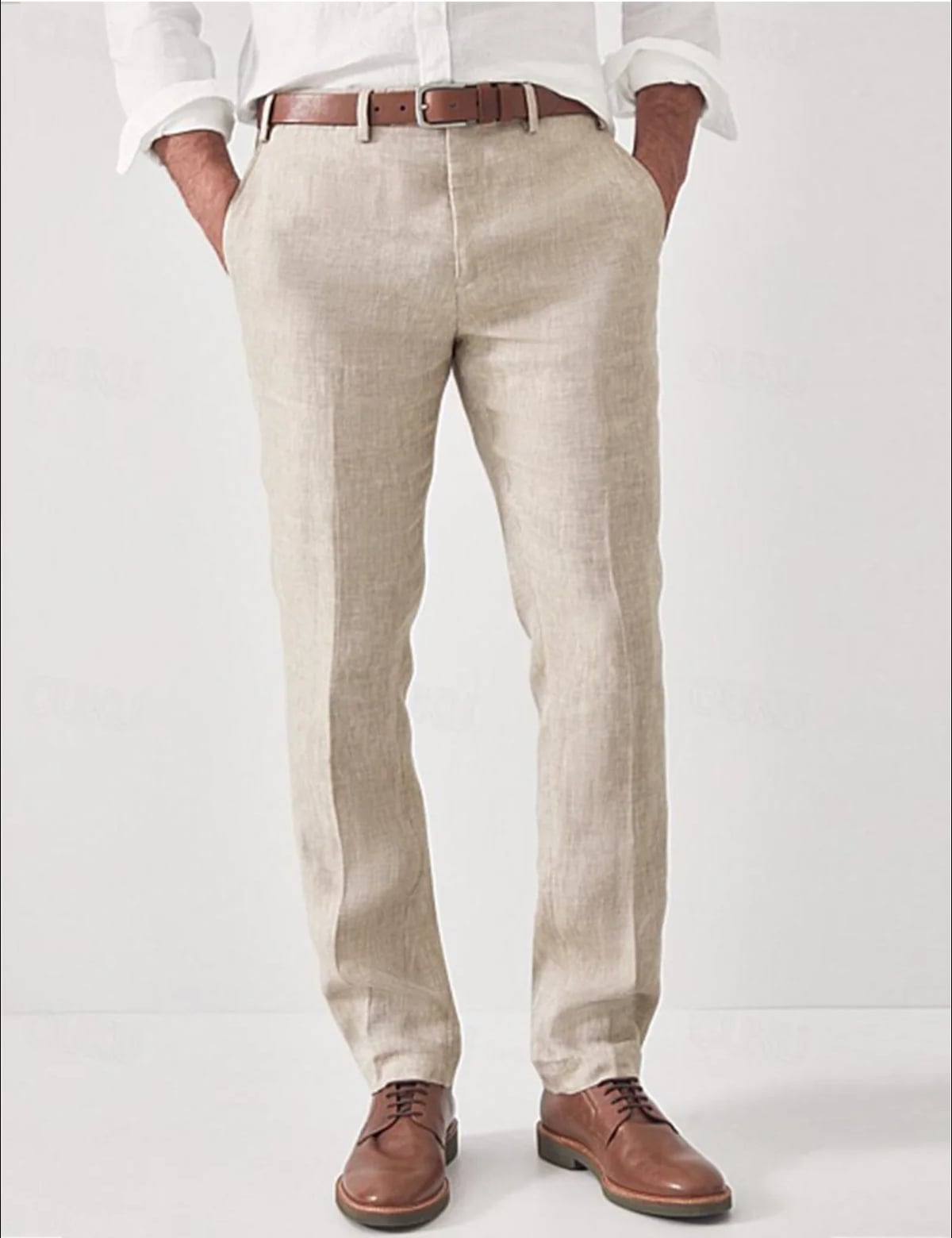 heren broek regular fit met rits en knoop in beige