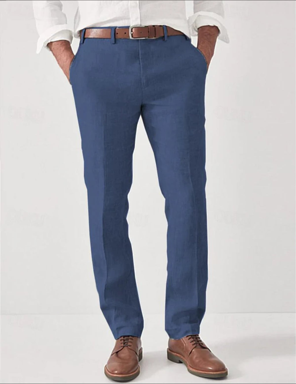 heren broek regular fit met rits en knoop in blauw