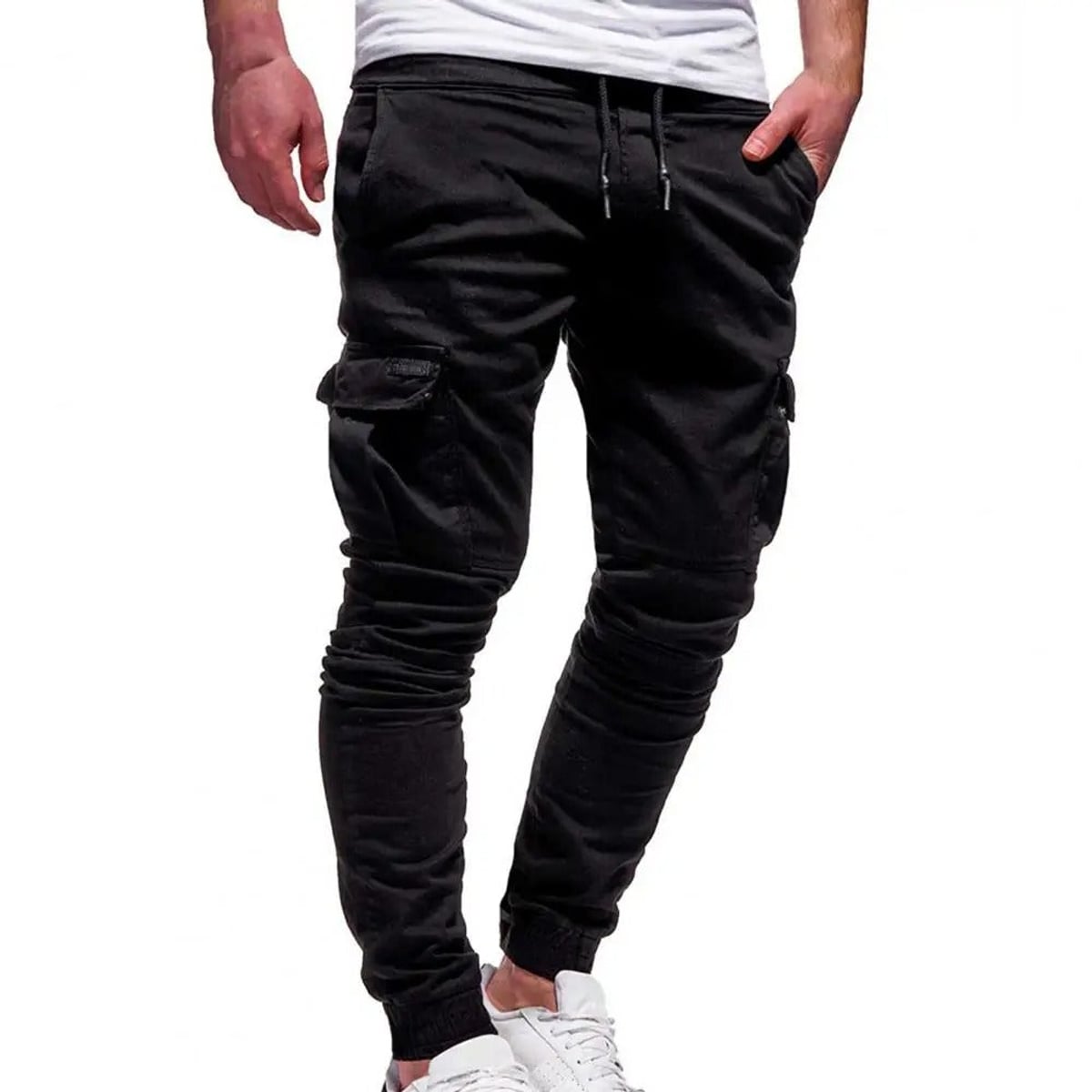 heren cargo broek met toelopende pijp in zwart