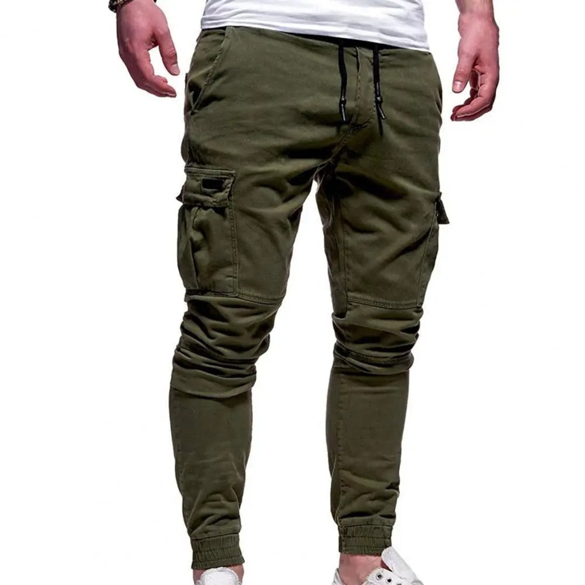 heren cargo broek met toelopende pijp in groen