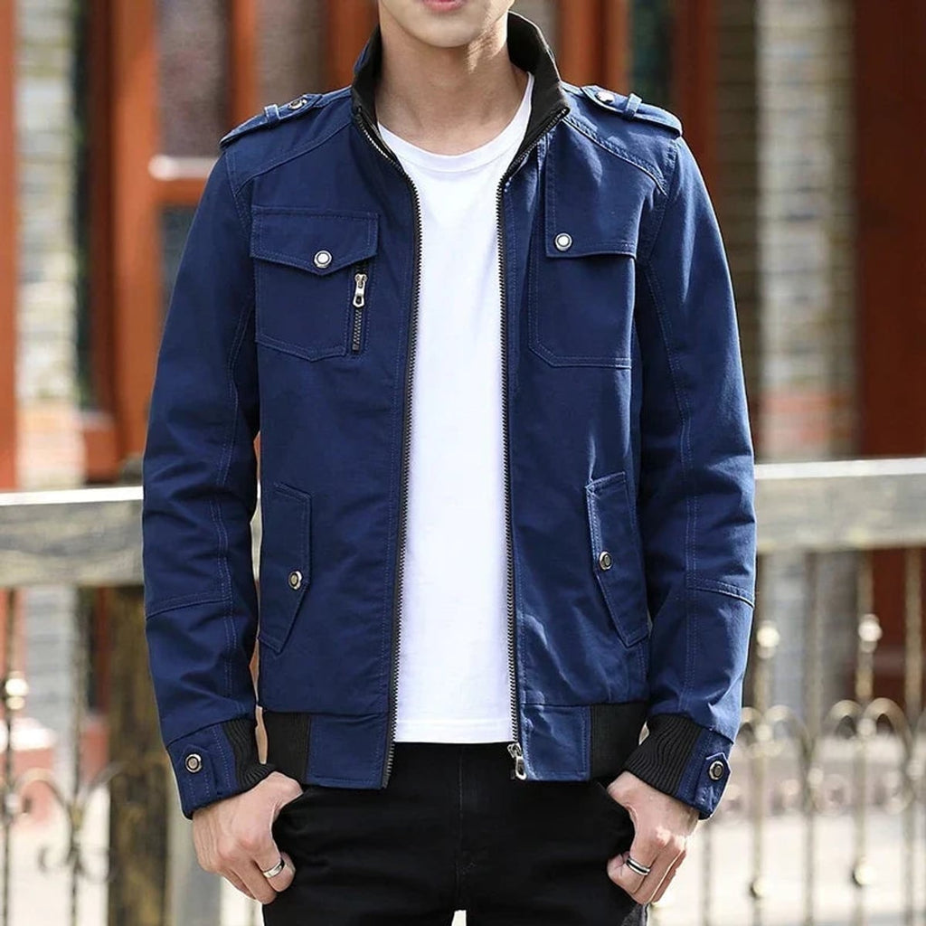 heren casual jas met ritssluitingen in blauw