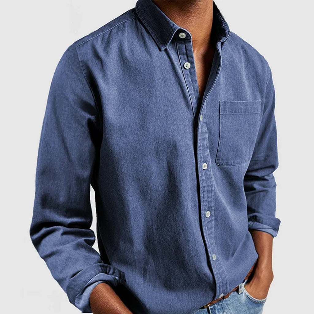 heren casual overhemd met reverskraag in blauw