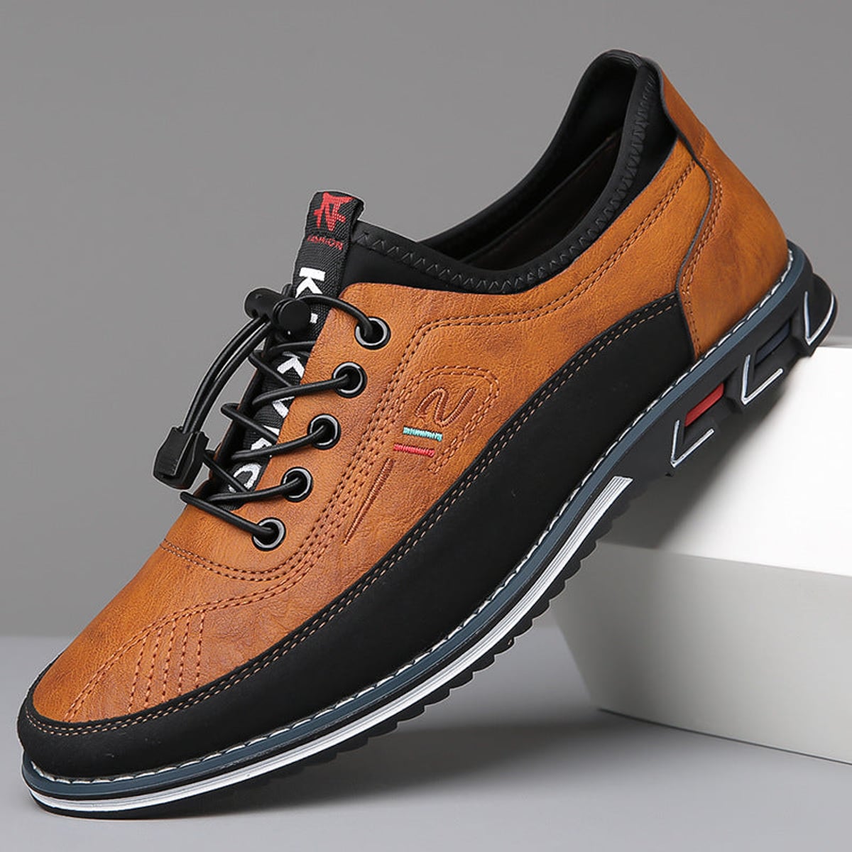 heren casual veterschoenen met lage zool in kameelbruin