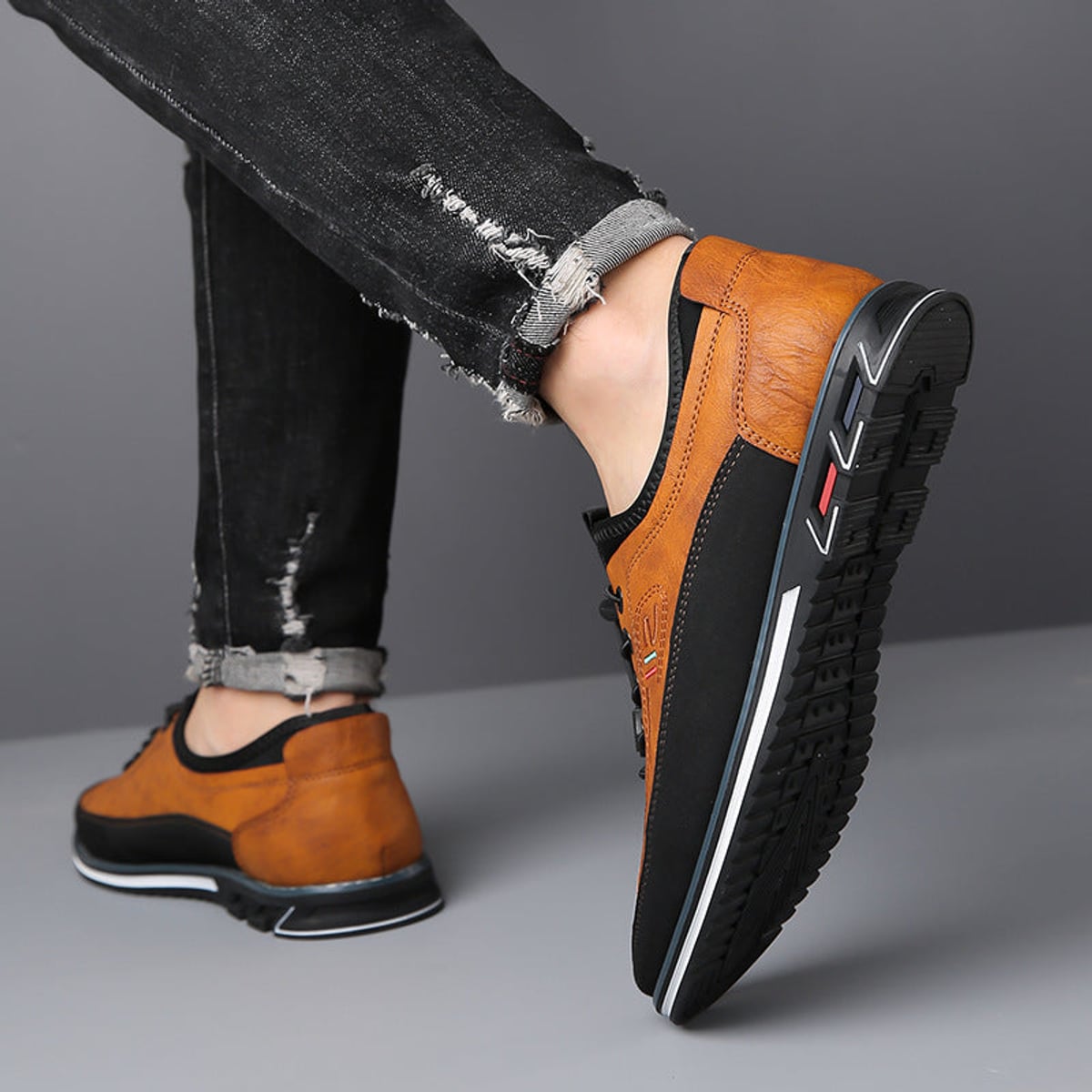 heren casual veterschoenen met lage zool in kameelbruin