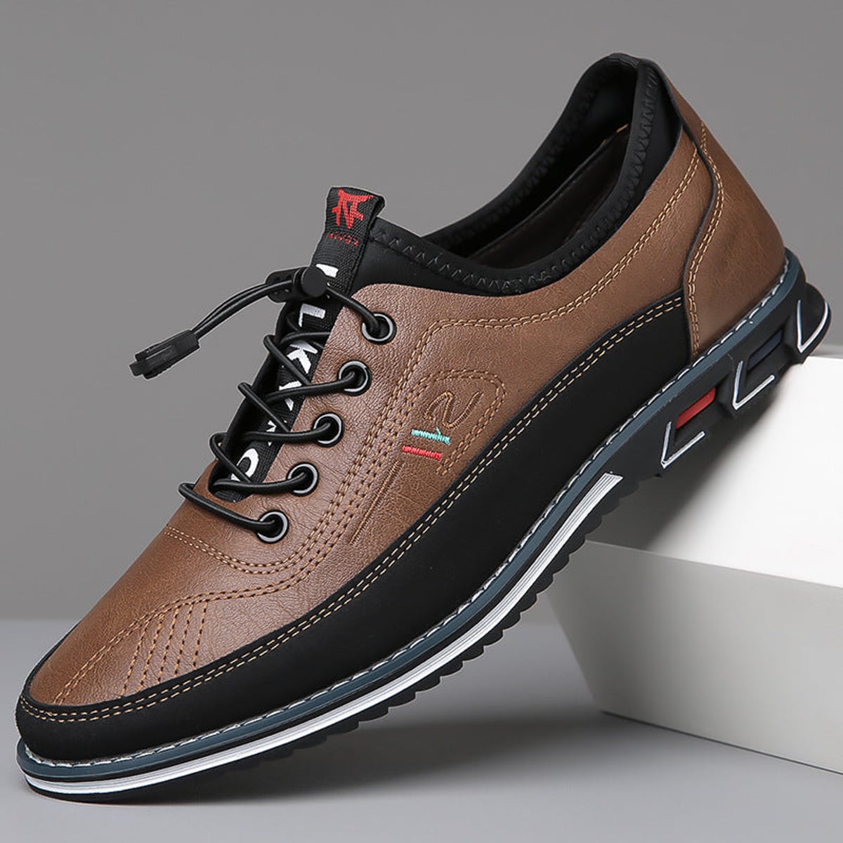 heren casual veterschoenen met lage zool in kastanjebruin