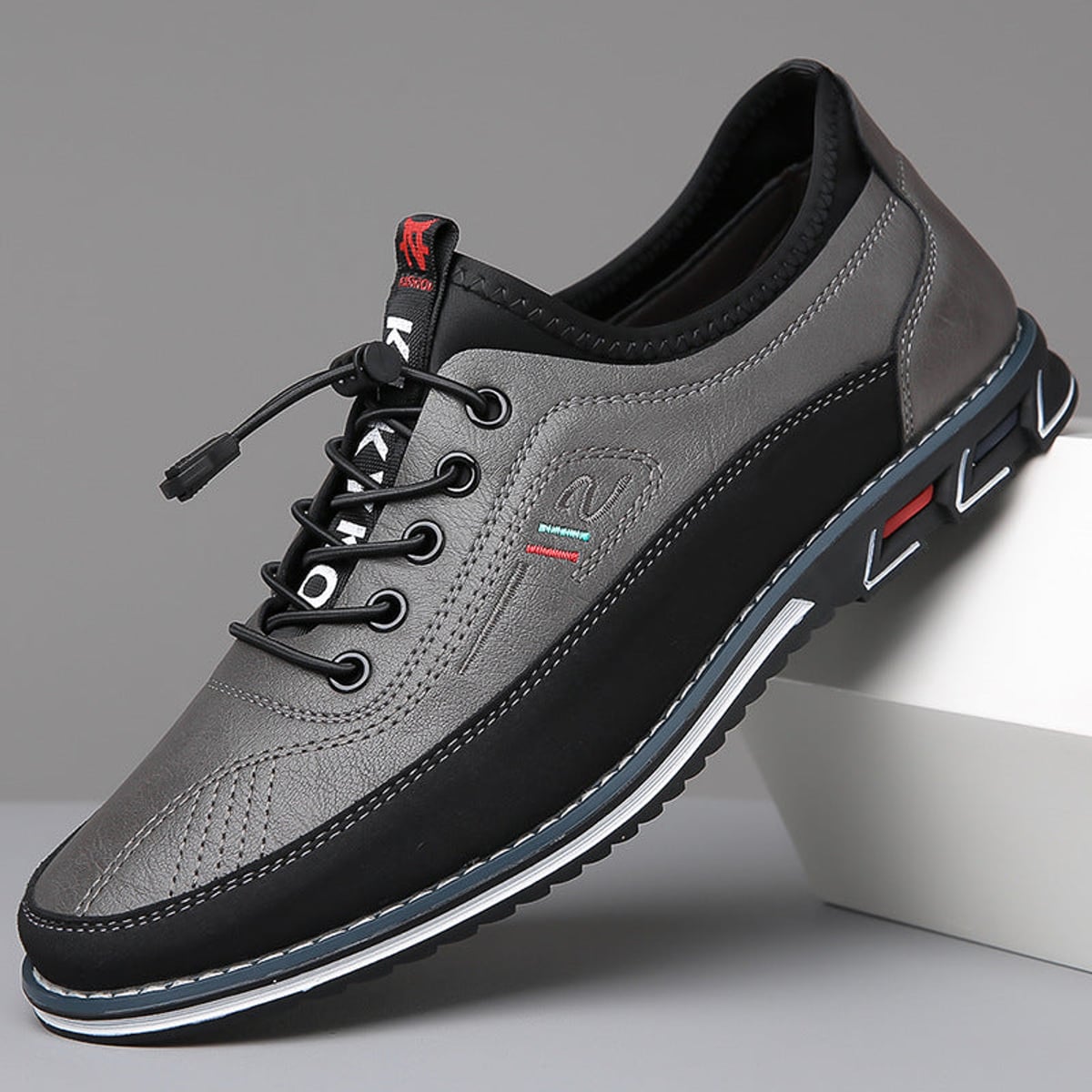 heren casual veterschoenen met lage zool in houtskoolgrijs
