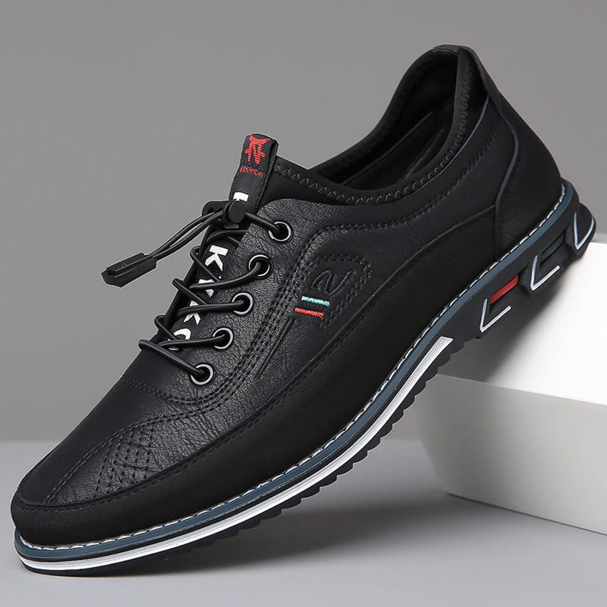 heren casual veterschoenen met lage zool in middernachtzwart