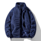 heren corduroy gewatteerde jas met staande kraag in blauw