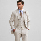 heren driedelig pak met gilet in beige