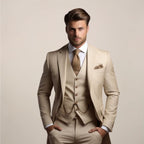 heren driedelig zomer pak met gilet in beige