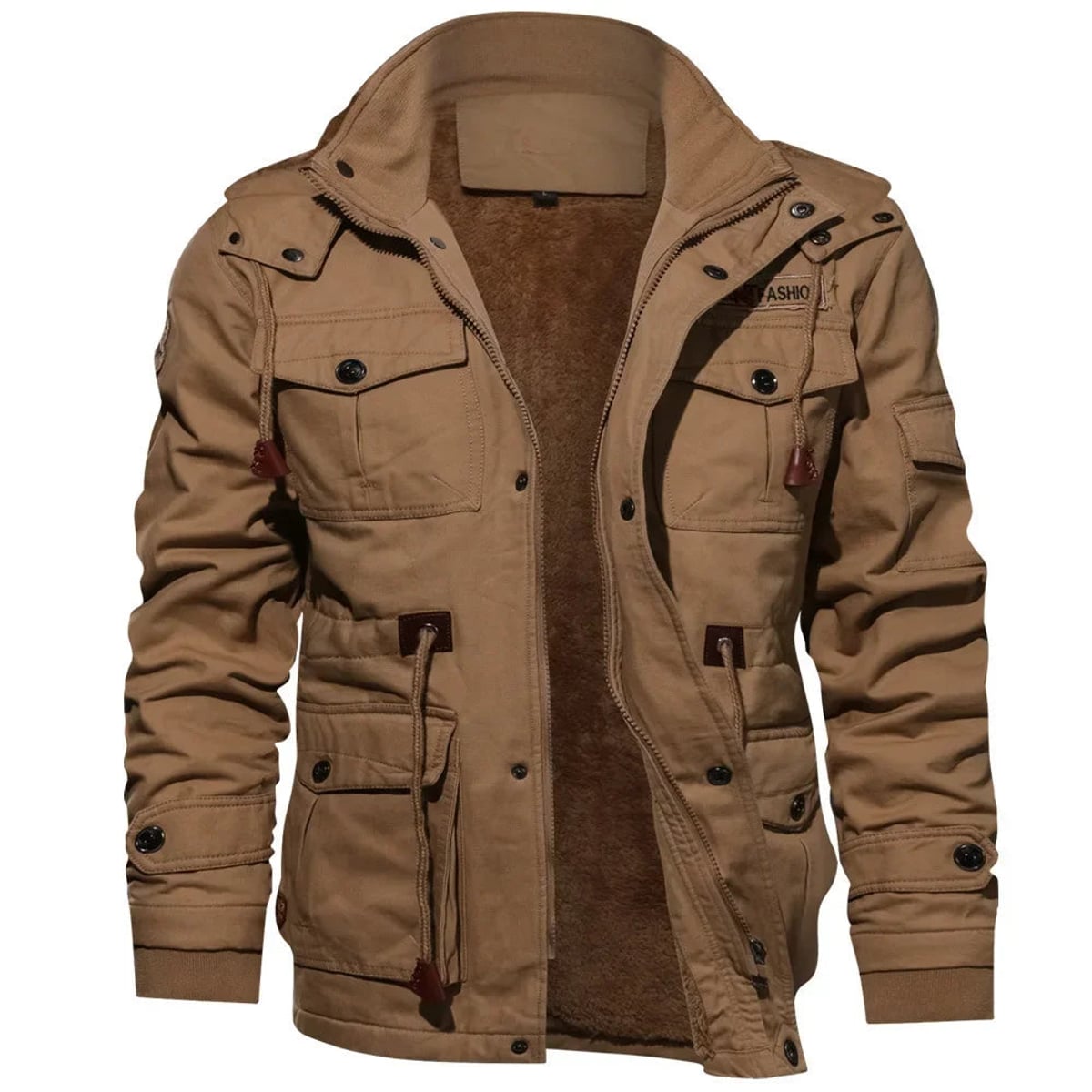 heren field jacket met volledige rits in bruin