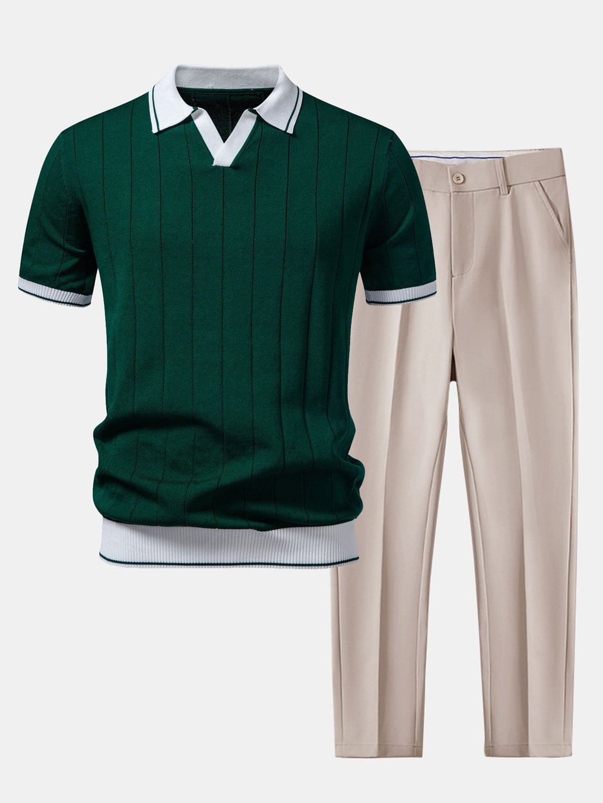 heren gebreide polo met bijpassende broek in groen