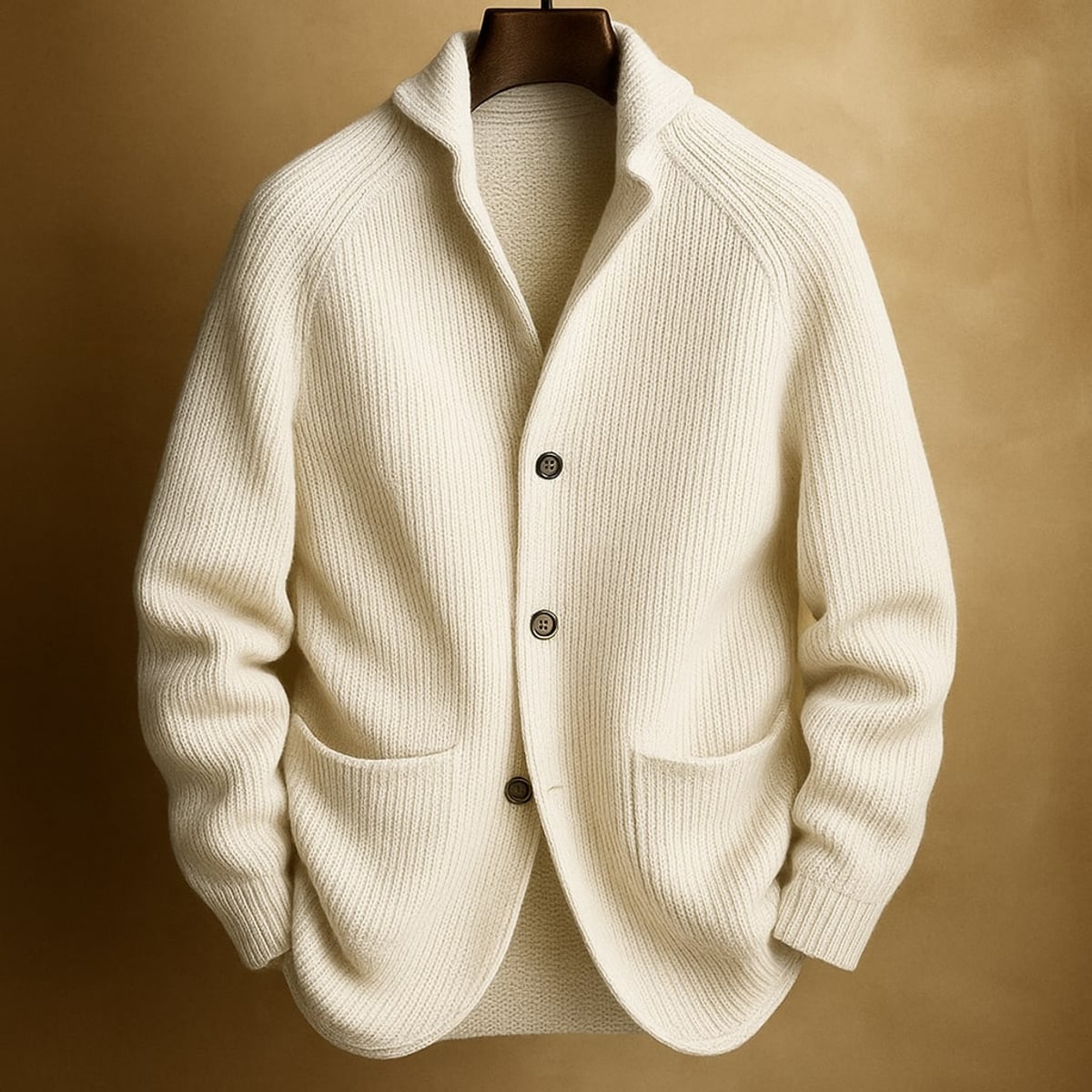 heren geribbelde cardigan met sjaalkraag in wit
