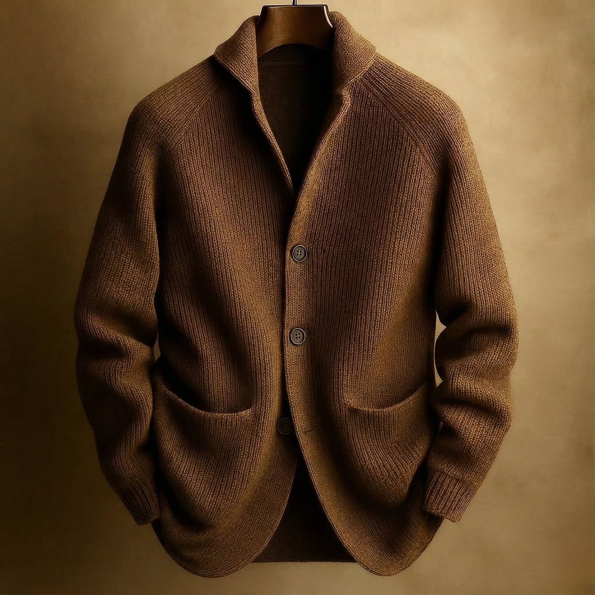 heren geribbelde cardigan met sjaalkraag in bruin