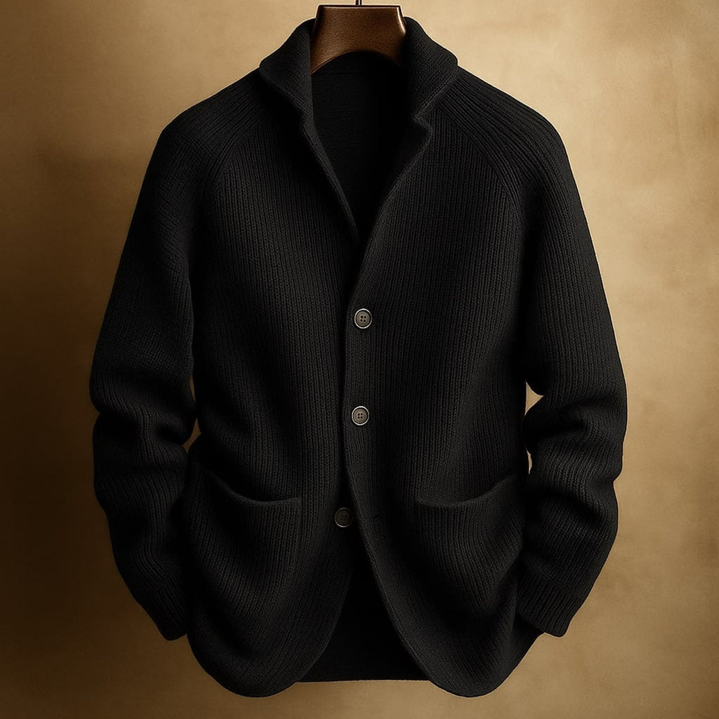heren geribbelde cardigan met sjaalkraag in zwart