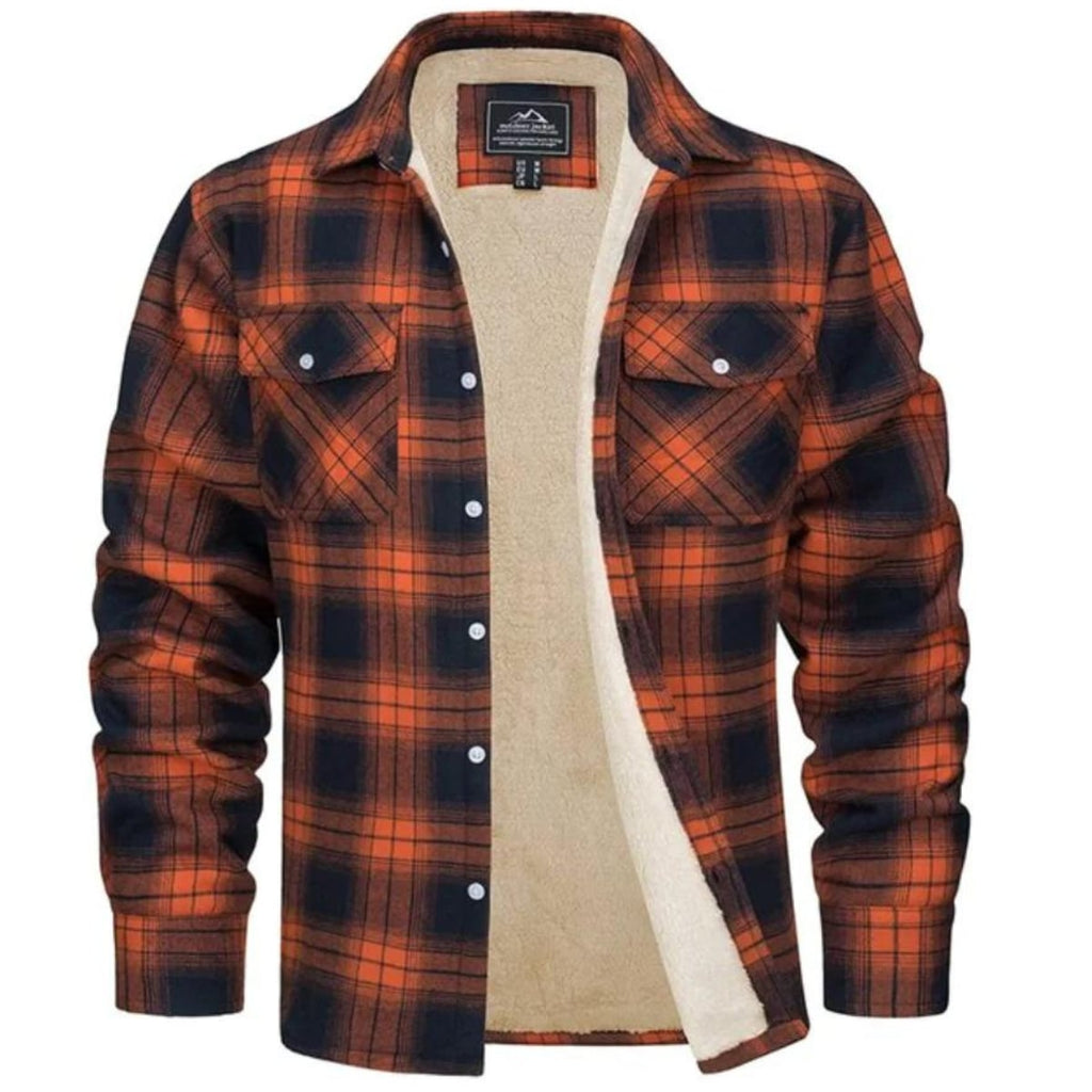 heren geruite overshirt jas met knoopsluiting in oranje