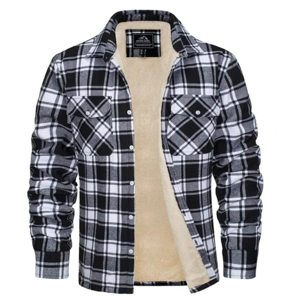 heren geruite overshirt jas met knoopsluiting in zwart
