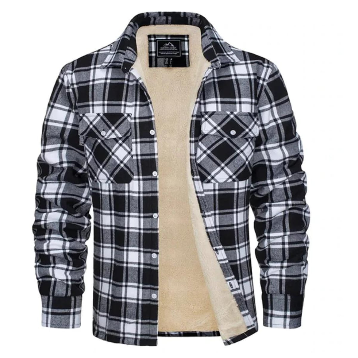 heren geruite overshirt jas met knoopsluiting in zwart