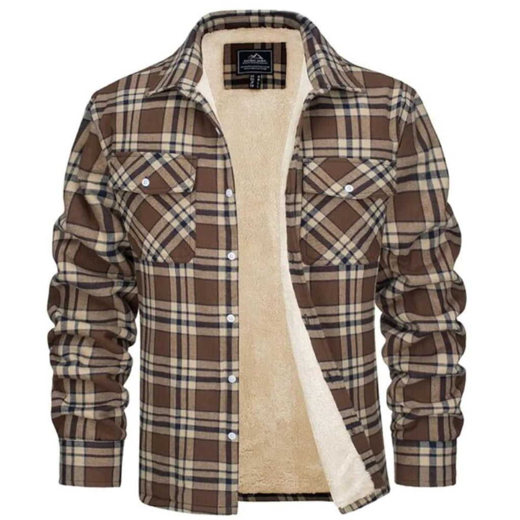 heren geruite overshirt jas met knoopsluiting in khaki