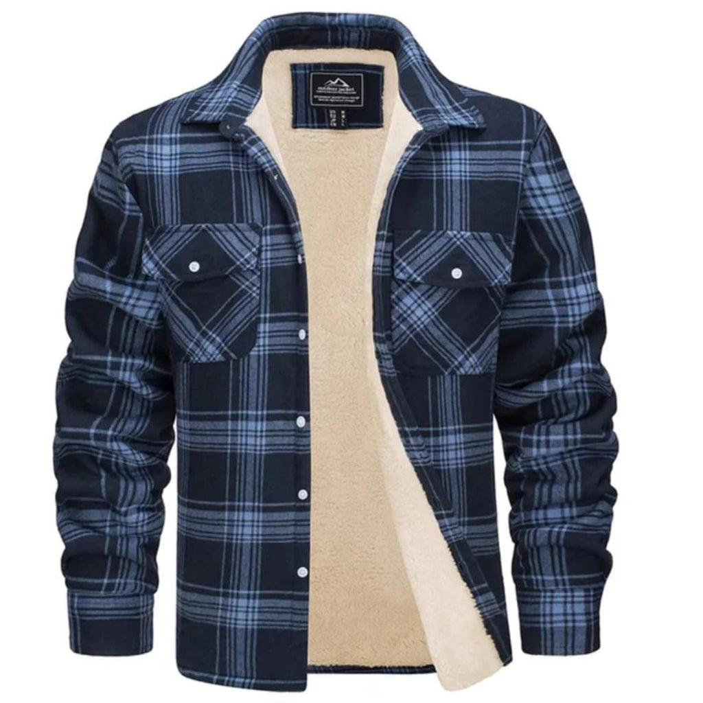 heren geruite overshirt jas met knoopsluiting in marineblauw