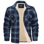 heren geruite overshirt jas met knoopsluiting in marineblauw
