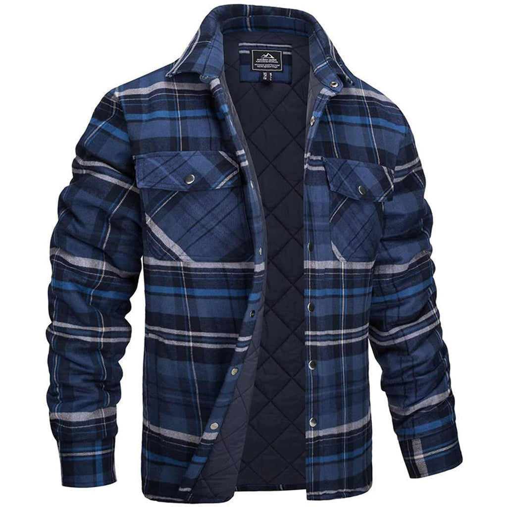 heren geruite overshirt jas met kraag in donkerblauw