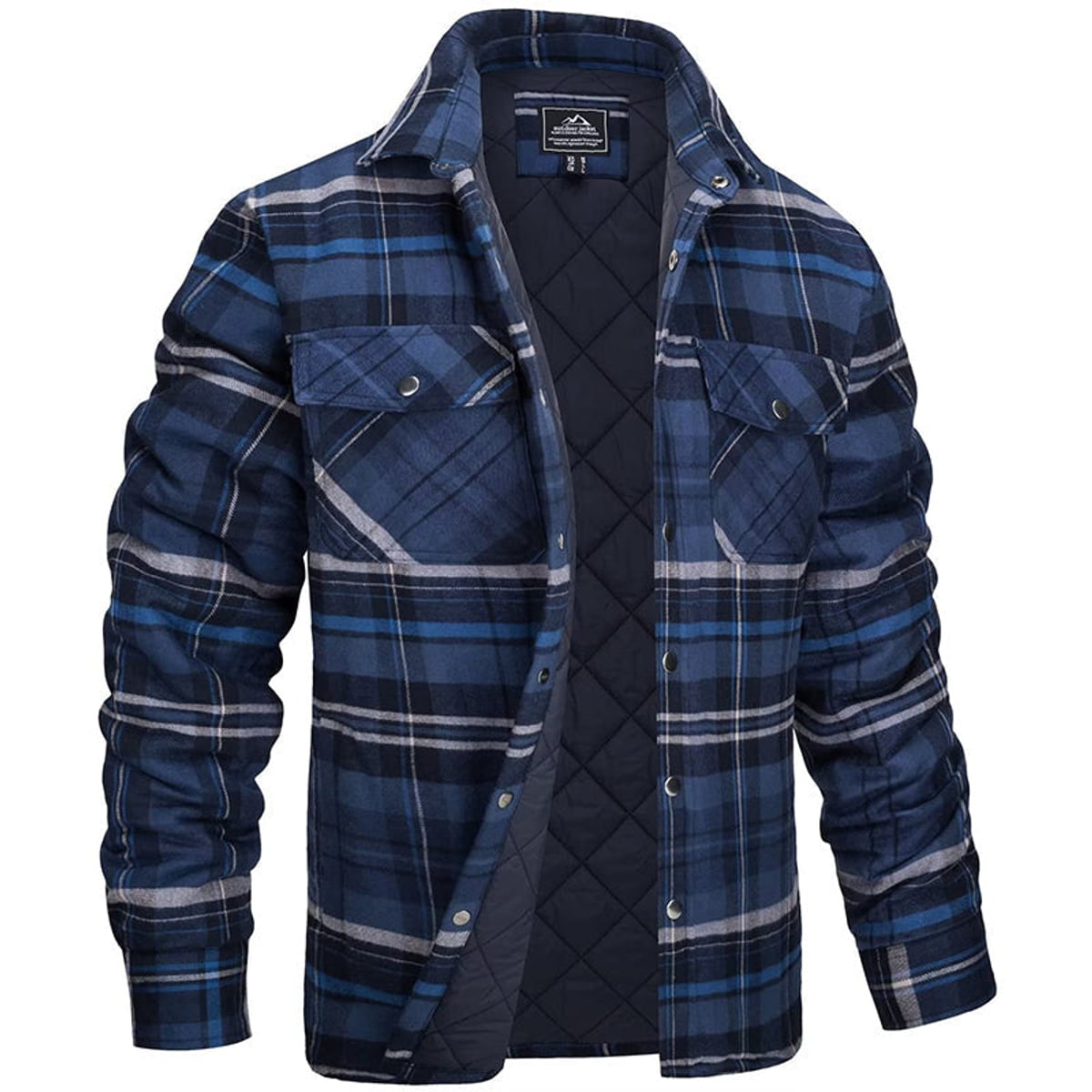 heren geruite overshirt jas met kraag in donkerblauw