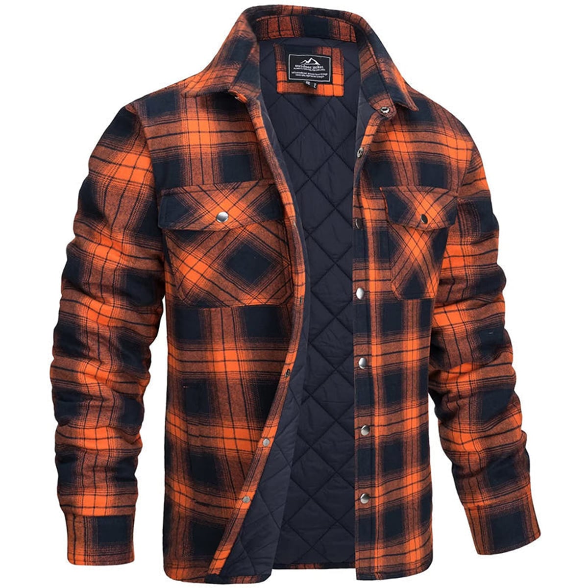 heren geruite overshirt jas met kraag in oranje
