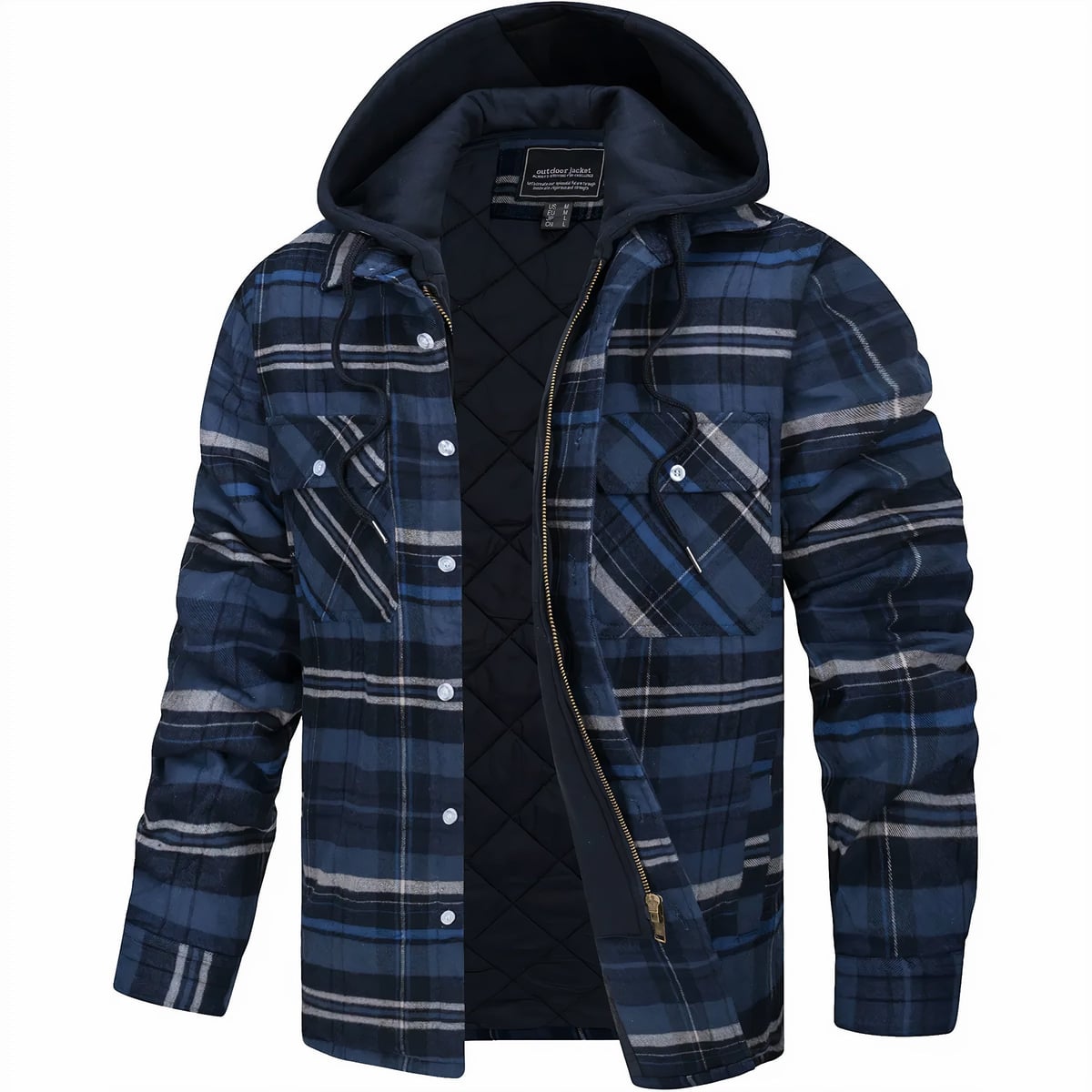 heren geruite overshirt jas met rits in marineblauw
