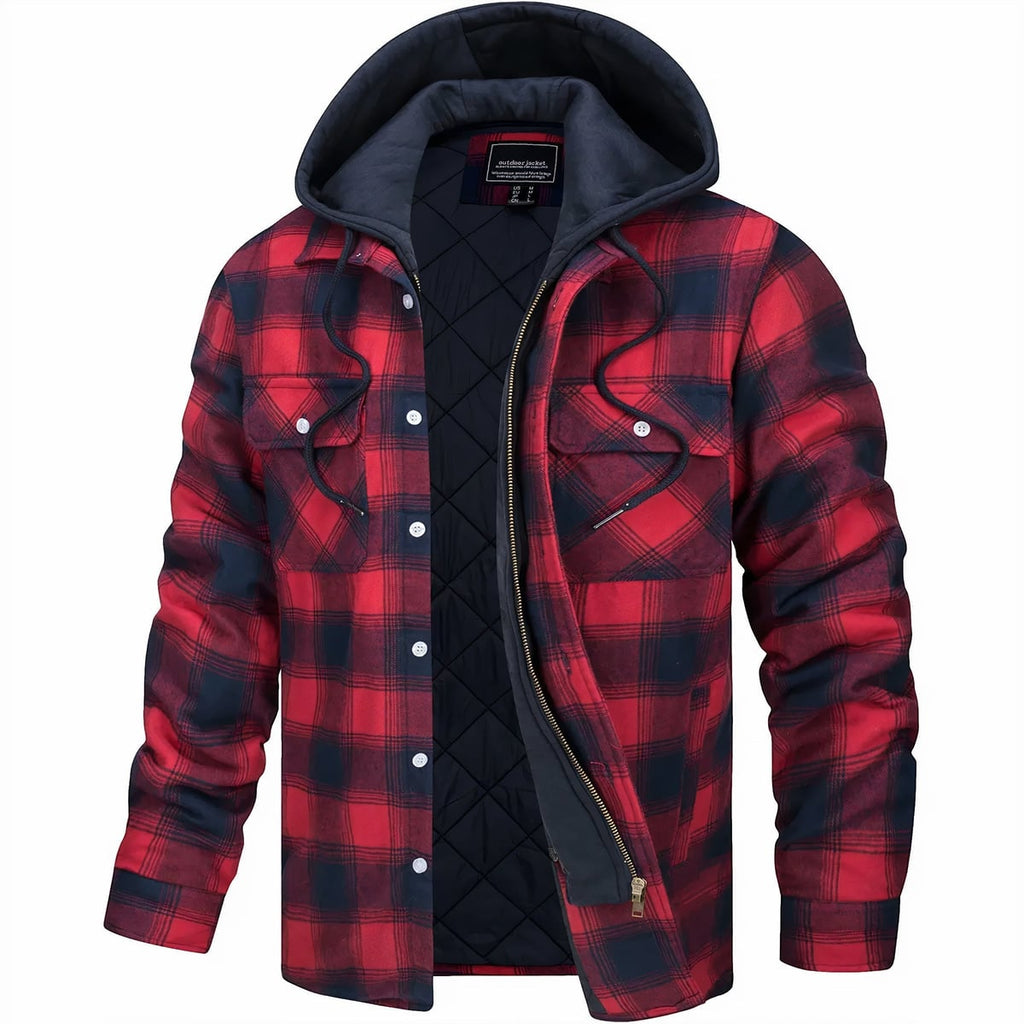 heren geruite overshirt jas met rits in rood