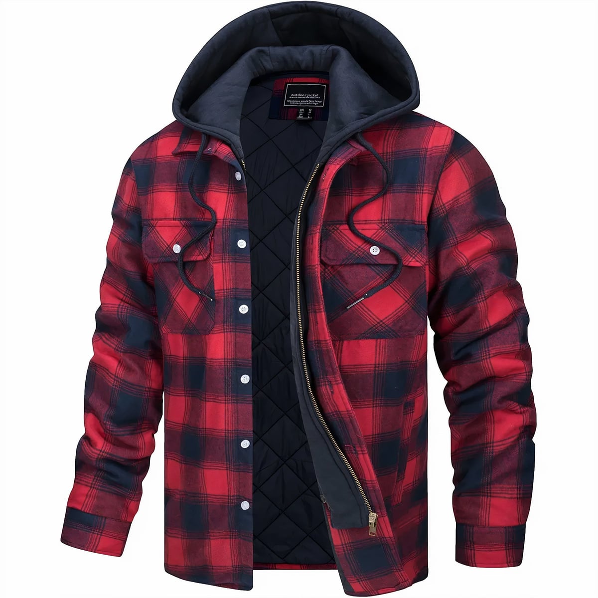 heren geruite overshirt jas met rits in rood